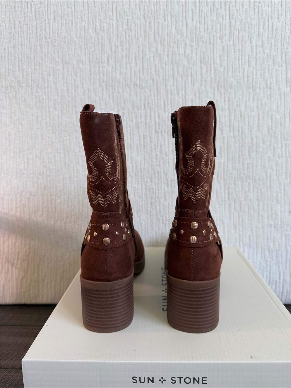 Sun & Stone Norahh Moto Midshaft Boots in Russet NIB - Picture 6 of 6